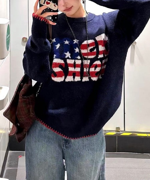 inst.ALL(インストール)の「アメリカンロゴニットプルオーバー(ニット/セーター・レディース・グレー/ネイビー・M)」の12枚目の写真