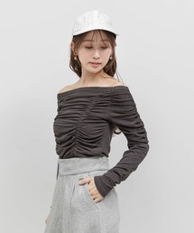 RANDA（ランダ）の「2WAYオフショルギャザーカットトップス（Tシャツ/カットソー）」