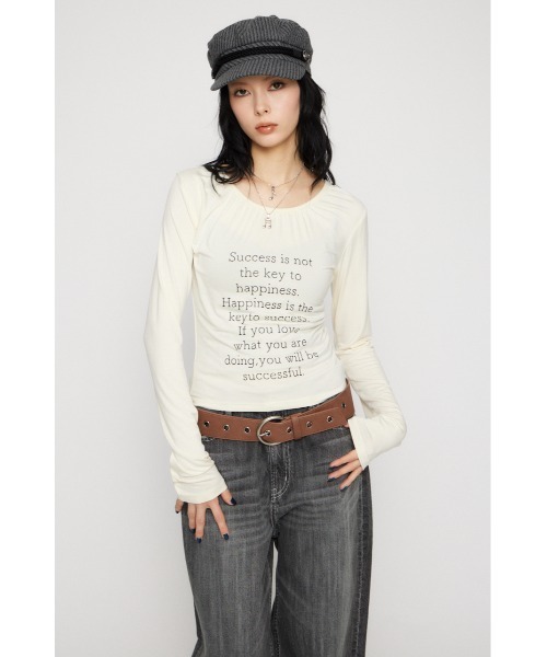 LAGUA GEM(ラグアジェム)の「NECK GATHER PRINT トップス(Tシャツ/カットソー・レディース・杢グレー/アイボリー/ブラック・FREE)」の8枚目の写真