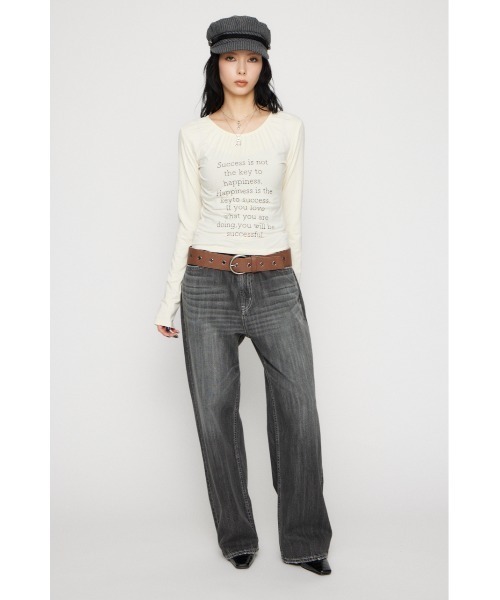 LAGUA GEM(ラグアジェム)の「NECK GATHER PRINT トップス(Tシャツ/カットソー・レディース・杢グレー/アイボリー/ブラック・FREE)」の9枚目の写真