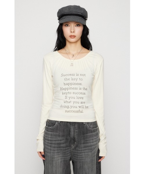 LAGUA GEM(ラグアジェム)の「NECK GATHER PRINT トップス(Tシャツ/カットソー・レディース・杢グレー/アイボリー/ブラック・FREE)」の10枚目の写真