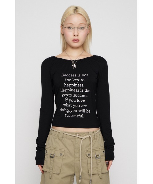LAGUA GEM(ラグアジェム)の「NECK GATHER PRINT トップス(Tシャツ/カットソー・レディース・杢グレー/アイボリー/ブラック・FREE)」の18枚目の写真