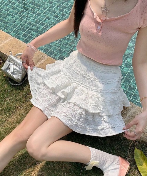 Nia(ニア)の「Nia(ニア)/レイヤード レースミニスカート(スカート・レディース・ブラック/アイボリー/ホワイト・SMALL/MEDIUM)」の1枚目の写真