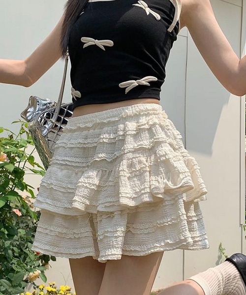 Nia(ニア)の「Nia(ニア)/レイヤード レースミニスカート(スカート・レディース・ブラック/アイボリー/ホワイト・SMALL/MEDIUM)」の2枚目の写真