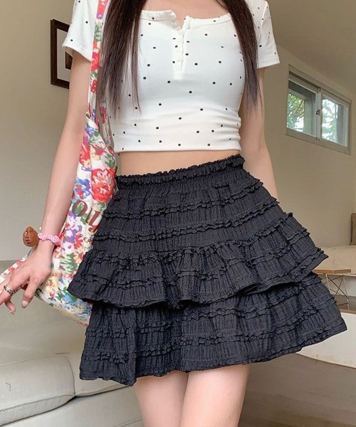 Nia(ニア)の「Nia(ニア)/レイヤード レースミニスカート(スカート・レディース・ブラック/アイボリー/ホワイト・SMALL/MEDIUM)」の3枚目の写真