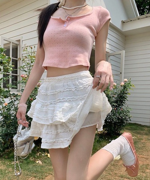 Nia(ニア)の「Nia(ニア)/レイヤード レースミニスカート(スカート・レディース・ブラック/アイボリー/ホワイト・SMALL/MEDIUM)」の9枚目の写真