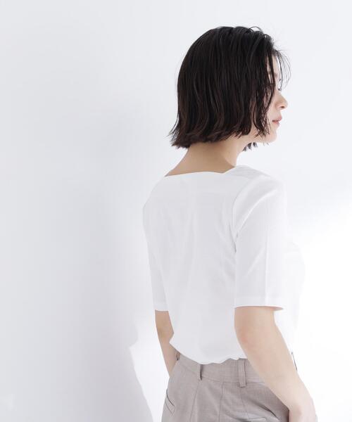 NATURAL BEAUTY BASIC(ナチュラルビューティーベーシック)の「<接触冷感>◇ベーシックTシャツ スクエアネック(Tシャツ/カットソー・レディース・ブラック/オフホワイト/グレー・FREE)」の7枚目の写真