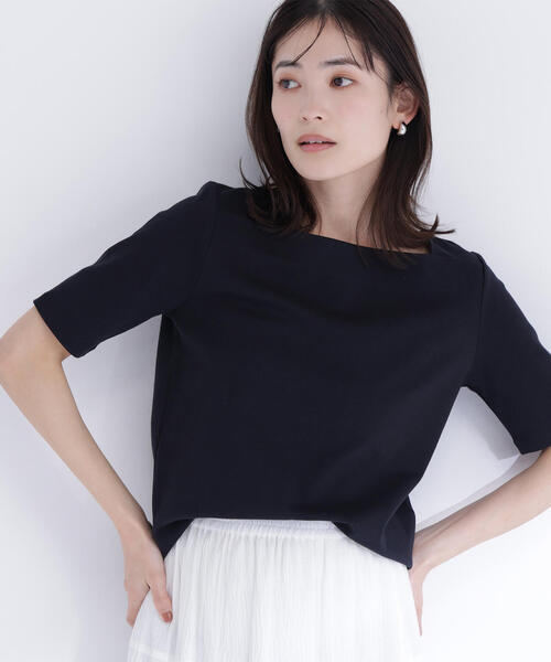 NATURAL BEAUTY BASIC(ナチュラルビューティーベーシック)の「<接触冷感>◇ベーシックTシャツ スクエアネック(Tシャツ/カットソー・レディース・ブラック/オフホワイト/グレー・FREE)」の2枚目の写真
