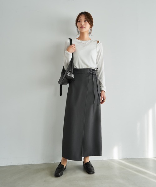 STYLE DELI（スタイルデリ）の「スタイリッシュラップスカート（スカート・レディース・ブラック/チャコールグレー・SMALL/MEDIUM）」の3枚目の写真