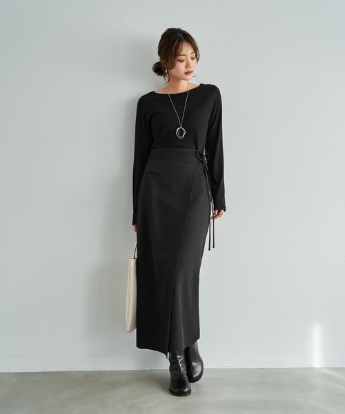 STYLE DELI（スタイルデリ）の「スタイリッシュラップスカート（スカート・レディース・ブラック/チャコールグレー・SMALL/MEDIUM）」の10枚目の写真