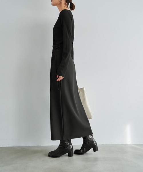 STYLE DELI（スタイルデリ）の「スタイリッシュラップスカート（スカート・レディース・ブラック/チャコールグレー・SMALL/MEDIUM）」の11枚目の写真