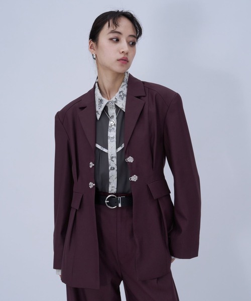 HARE（ハレ）の「チャイナカナグミドルジャケット(HARE)（テーラードジャケット・レディース・ブラック/ボルドー・FREE）」の18枚目の写真