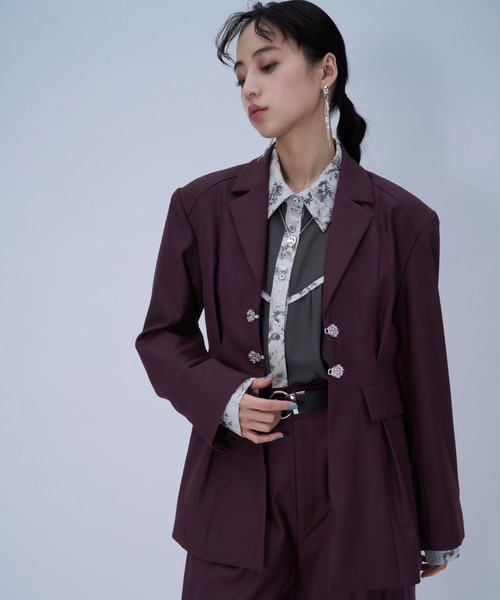 HARE（ハレ）の「チャイナカナグミドルジャケット(HARE)（テーラードジャケット・レディース・ブラック/ボルドー・FREE）」の21枚目の写真