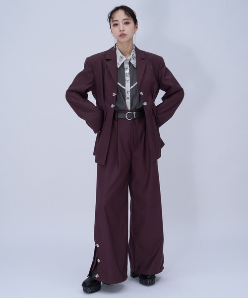 HARE（ハレ）の「チャイナカナグミドルジャケット(HARE)（テーラードジャケット・レディース・ブラック/ボルドー・FREE）」の6枚目の写真