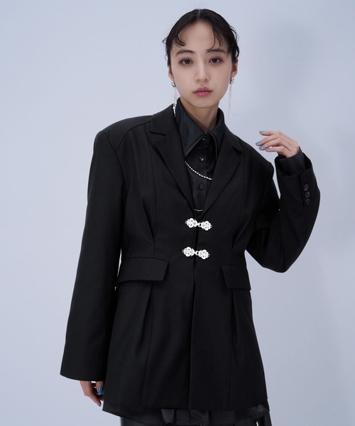 HARE（ハレ）の「チャイナカナグミドルジャケット(HARE)（テーラードジャケット・レディース・ブラック/ボルドー・FREE）」の8枚目の写真