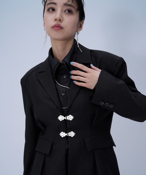 HARE（ハレ）の「チャイナカナグミドルジャケット(HARE)（テーラードジャケット・レディース・ブラック/ボルドー・FREE）」の9枚目の写真