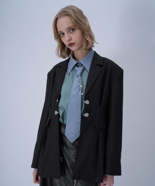 HARE（ハレ）の「チャイナカナグミドルジャケット(HARE)（テーラードジャケット・レディース・ブラック/ボルドー・FREE）」の12枚目の写真