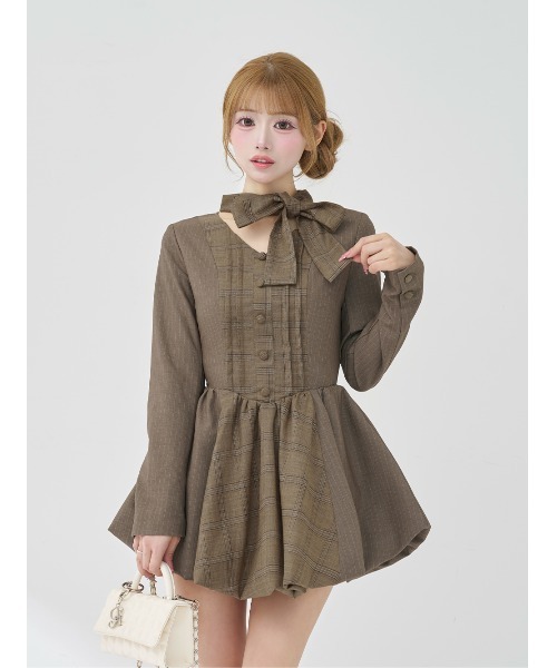 チェックストライプバルーンミニワンピース（ワンピース）｜Darich