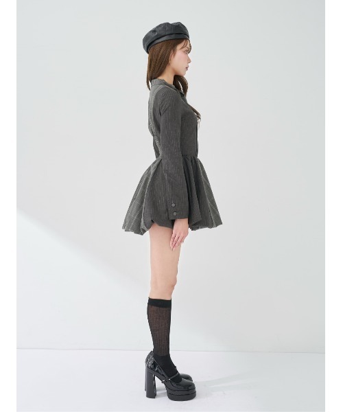 チェックストライプバルーンミニワンピース（ワンピース）｜Darich