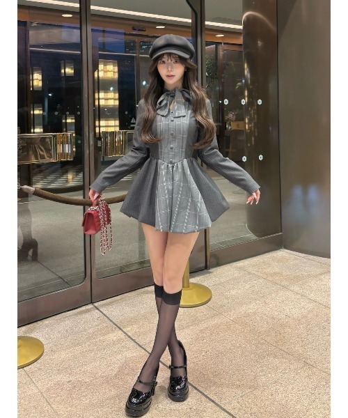 チェックストライプバルーンミニワンピース（ワンピース）｜Darich