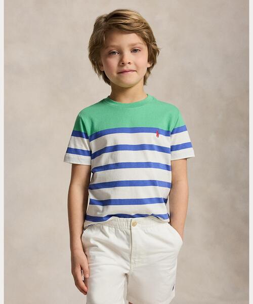 POLO RALPH LAUREN CHILDRENSWEAR(ポロ ラルフ ローレン チルドレンズウェア)の「ストライプド コットン ジャージー Tシャツ(Tシャツ/カットソー・キッズ・グリーン・7/3/6/4)」の1枚目の写真