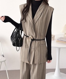 Diosfront（ディオスフロント）の「ベルト付きストライプ柄テーラーベストジャケットセットアップ（セットアップ）」