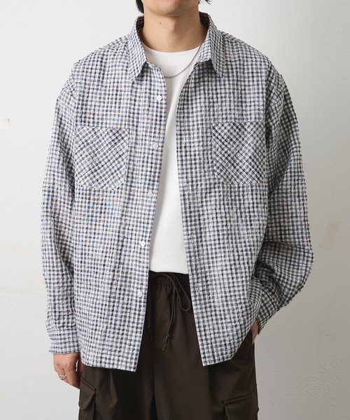 COLONY 2139(コロニートゥーワンスリーナイン)の「チェックサッカー長袖シャツ(シャツ/ブラウス・メンズ・サックスブルー/ブラック/アイボリー・LARGE/MEDIUM)」の8枚目の写真