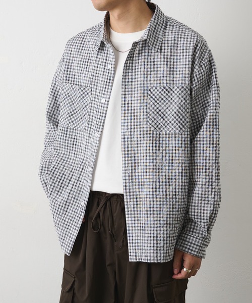 COLONY 2139(コロニートゥーワンスリーナイン)の「チェックサッカー長袖シャツ(シャツ/ブラウス・メンズ・サックスブルー/ブラック/アイボリー・LARGE/MEDIUM)」の9枚目の写真