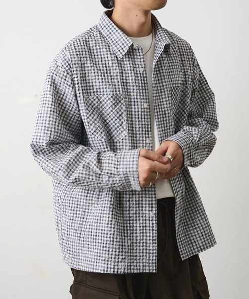COLONY 2139(コロニートゥーワンスリーナイン)の「チェックサッカー長袖シャツ(シャツ/ブラウス・メンズ・サックスブルー/ブラック/アイボリー・LARGE/MEDIUM)」の11枚目の写真