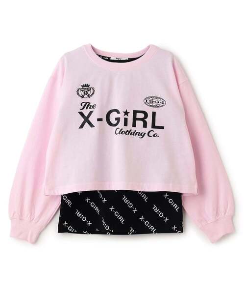 X-girl Stages（エックスガールステージス）の「ロゴ長袖Tシャツ+総柄ロゴタンクトップセット（Tシャツ/カットソー・キッズ・ブラック/オレンジ/ピンク・140cm/130cm/110cm/120cm/90cm/100cm）」の2枚目の写真
