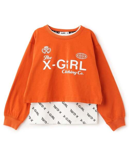 X-girl Stages（エックスガールステージス）の「ロゴ長袖Tシャツ+総柄ロゴタンクトップセット（Tシャツ/カットソー・キッズ・ブラック/オレンジ/ピンク・140cm/130cm/110cm/120cm/90cm/100cm）」の3枚目の写真