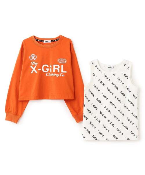 X-girl Stages（エックスガールステージス）の「ロゴ長袖Tシャツ+総柄ロゴタンクトップセット（Tシャツ/カットソー・キッズ・ブラック/オレンジ/ピンク・140cm/130cm/110cm/120cm/90cm/100cm）」の14枚目の写真