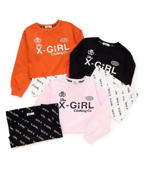X-girl Stages（エックスガールステージス）の「ロゴ長袖Tシャツ+総柄ロゴタンクトップセット（Tシャツ/カットソー・キッズ・ブラック/オレンジ/ピンク・140cm/130cm/110cm/120cm/90cm/100cm）」の9枚目の写真