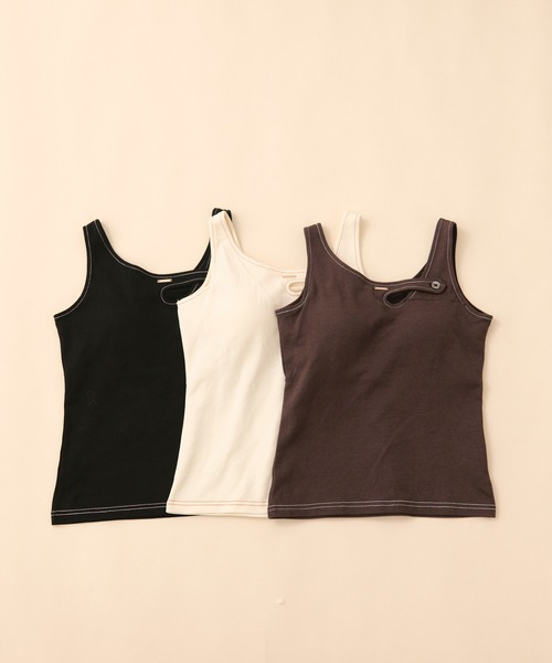 loin nuit(ロワンニュイ)の「stitch design tank top / ステッチデザインタンクトップ(タンクトップ・レディース・ブラウン/ブラック/アイボリー・FREE)」の4枚目の写真