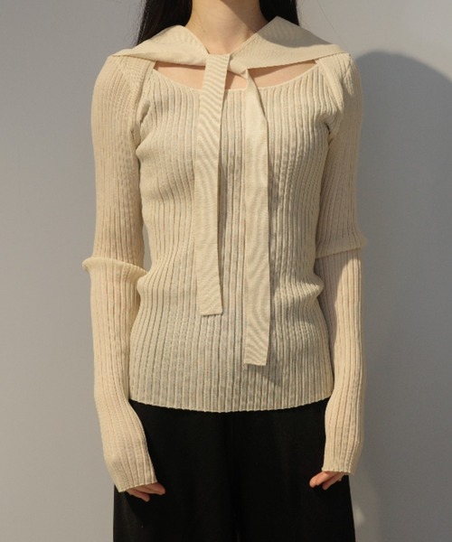 CLANE SHEER RIB RIBBON KINT TOPS 【公式通販】