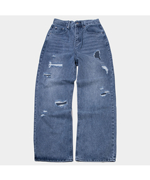 SOMEPLACE MAN（サムプレイス・マン）の「ディストロイドチェック生地パッチウォッシュドワイドデニムパンツ[中青]（デニムパンツ）」