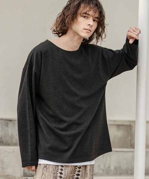 CAMBIO(カンビオ)の「mlt5598-ボートネックスラブロンT(HLCM0262)(Tシャツ/カットソー・メンズ・ブラック/グレー・M/L)」の1枚目の写真