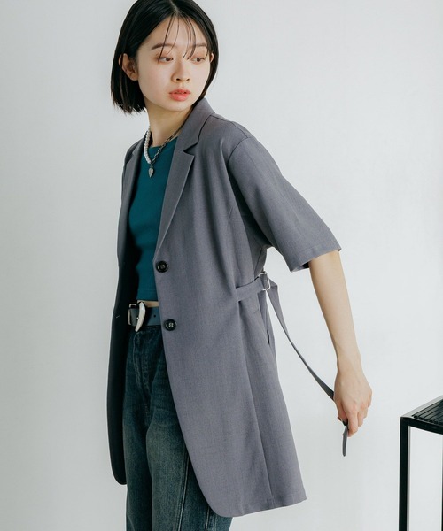 PAGEBOY(ページボーイ)の「シアバスウエストベルトショートスリーブジャケット【セットアップ対応】(テーラードジャケット・レディース・グレー/ブラック/ブラウン/テラコッタ・FREE)」の18枚目の写真