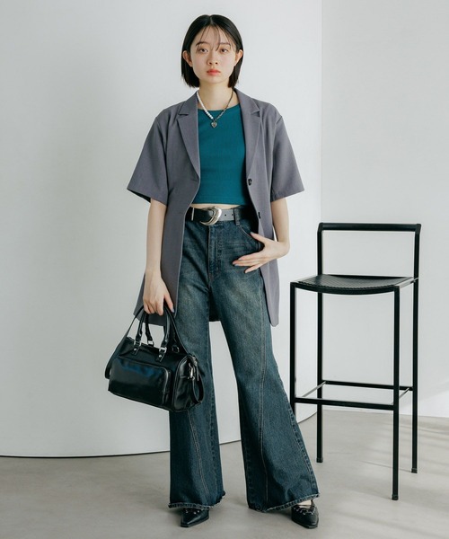 PAGEBOY(ページボーイ)の「シアバスウエストベルトショートスリーブジャケット【セットアップ対応】(テーラードジャケット・レディース・グレー/ブラック/ブラウン/テラコッタ・FREE)」の13枚目の写真