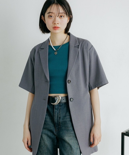 PAGEBOY(ページボーイ)の「シアバスウエストベルトショートスリーブジャケット【セットアップ対応】(テーラードジャケット・レディース・グレー/ブラック/ブラウン/テラコッタ・FREE)」の16枚目の写真