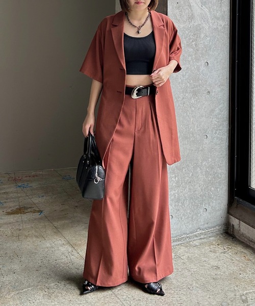 PAGEBOY(ページボーイ)の「シアバスウエストベルトショートスリーブジャケット【セットアップ対応】(テーラードジャケット・レディース・グレー/ブラック/ブラウン/テラコッタ・FREE)」の6枚目の写真