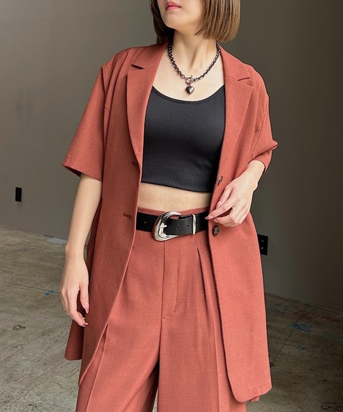 PAGEBOY(ページボーイ)の「シアバスウエストベルトショートスリーブジャケット【セットアップ対応】(テーラードジャケット・レディース・グレー/ブラック/ブラウン/テラコッタ・FREE)」の8枚目の写真