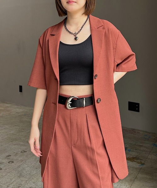 PAGEBOY(ページボーイ)の「シアバスウエストベルトショートスリーブジャケット【セットアップ対応】(テーラードジャケット・レディース・グレー/ブラック/ブラウン/テラコッタ・FREE)」の9枚目の写真