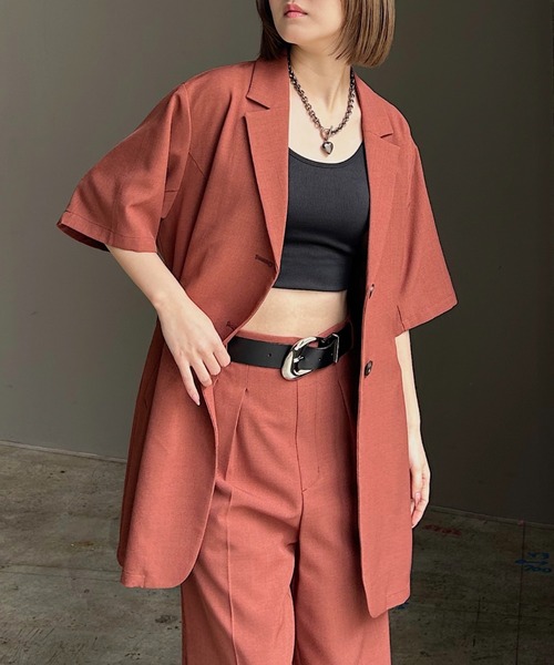 PAGEBOY(ページボーイ)の「シアバスウエストベルトショートスリーブジャケット【セットアップ対応】(テーラードジャケット・レディース・グレー/ブラック/ブラウン/テラコッタ・FREE)」の10枚目の写真