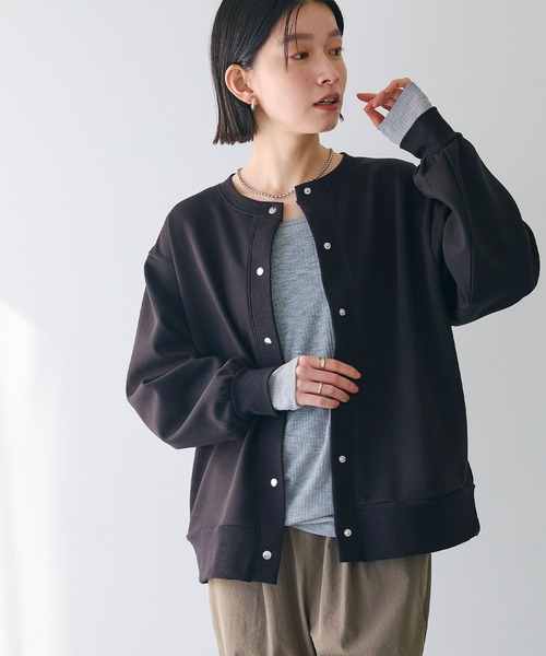 CROSS FUNCTION（クロスファンクション）の「《UV》エブ楽 ドットボタンスウェットカーディガン【CROSS FUNCTION/クロスファンクション】（カーディガン/ボレロ・レディース・ブラック/杢グレー・M/L/LL）」の13枚目の写真