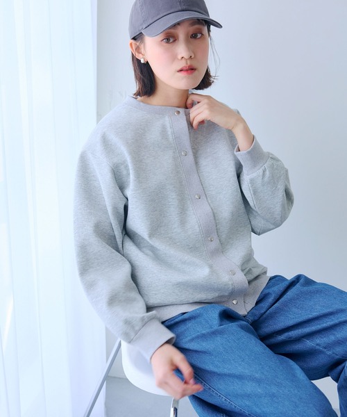 CROSS FUNCTION（クロスファンクション）の「《UV》エブ楽 ドットボタンスウェットカーディガン【CROSS FUNCTION/クロスファンクション】（カーディガン/ボレロ・レディース・ブラック/杢グレー・M/L/LL）」の11枚目の写真