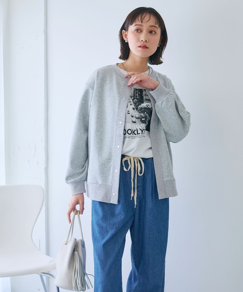 CROSS FUNCTION（クロスファンクション）の「《UV》エブ楽 ドットボタンスウェットカーディガン【CROSS FUNCTION/クロスファンクション】（カーディガン/ボレロ・レディース・ブラック/杢グレー・M/L/LL）」の3枚目の写真