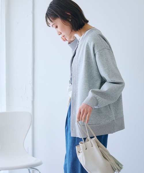 CROSS FUNCTION（クロスファンクション）の「《UV》エブ楽 ドットボタンスウェットカーディガン【CROSS FUNCTION/クロスファンクション】（カーディガン/ボレロ・レディース・ブラック/杢グレー・M/L/LL）」の6枚目の写真