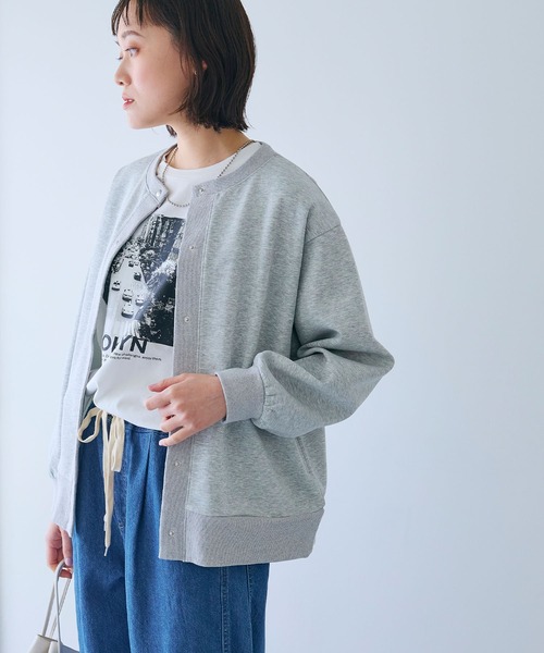 CROSS FUNCTION（クロスファンクション）の「《UV》エブ楽 ドットボタンスウェットカーディガン【CROSS FUNCTION/クロスファンクション】（カーディガン/ボレロ・レディース・ブラック/杢グレー・M/L/LL）」の8枚目の写真