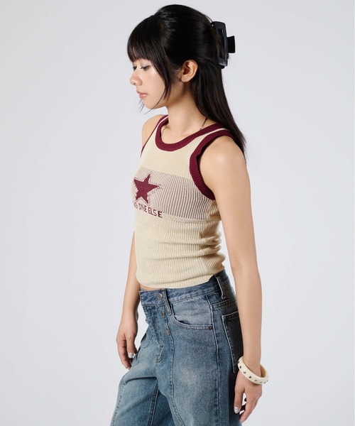 sedacle girl(セダクルガール)の「バイカラーリンガーニットタンク(タンクトップ・レディース・オフホワイト/ブラック/ネイビー/ベージュ/グレー・FREE)」の7枚目の写真
